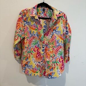 Lauren Ralph Lauren Paisley Button Up Shirt Womens XL Cotton Colorful Quirky